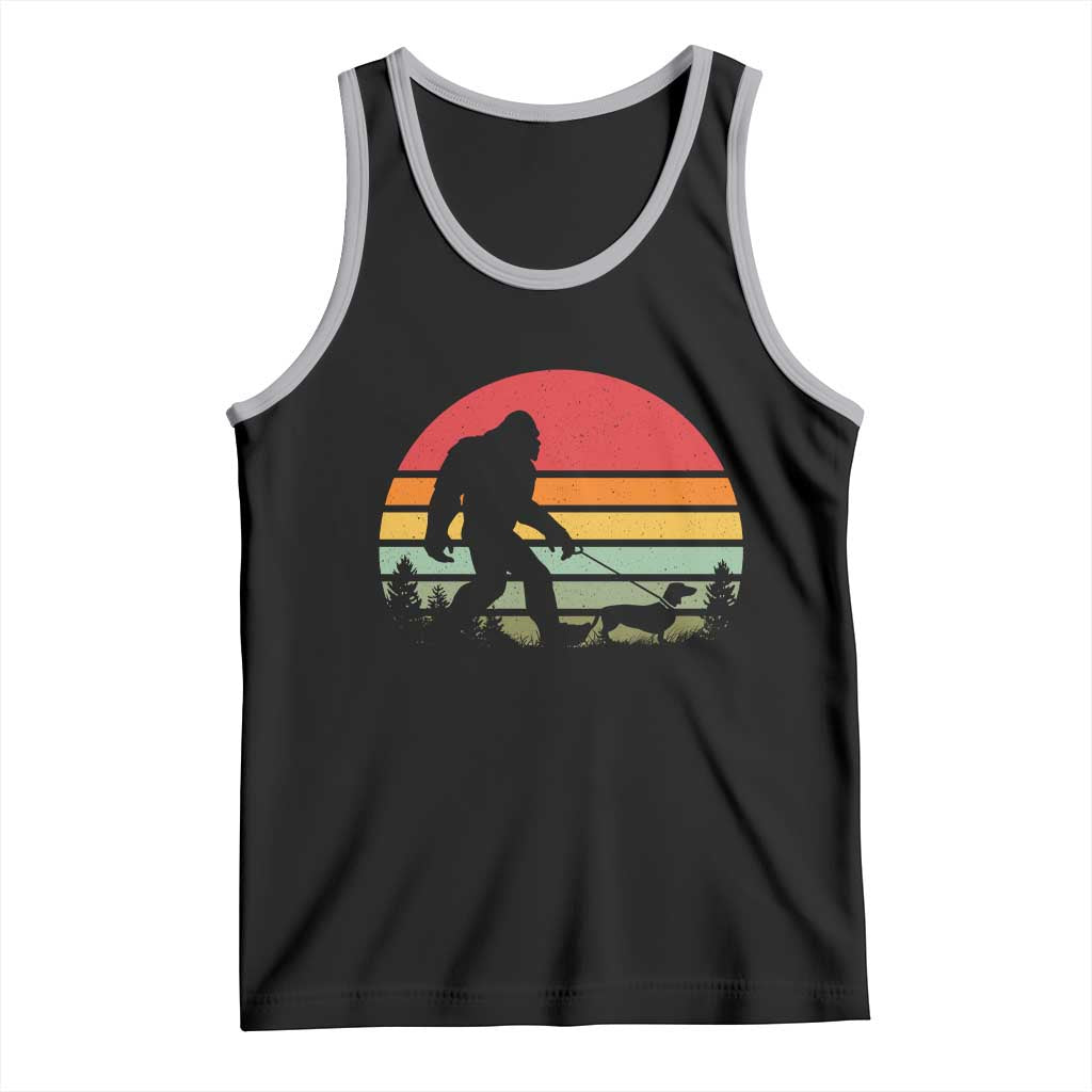 Retro Bigfoot Walking Dachshund Tank Top Funny Doxie Wiener Dog Walker Vintage 70s 80s TS10 Black Athletic Heather Print Your Wear