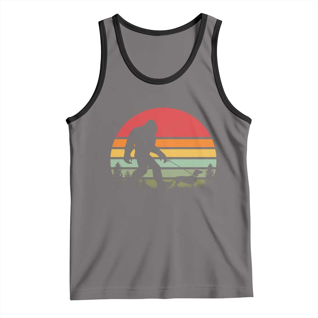 Retro Bigfoot Walking Dachshund Tank Top Funny Doxie Wiener Dog Walker Vintage 70s 80s TS10 Deep Heather Black Print Your Wear