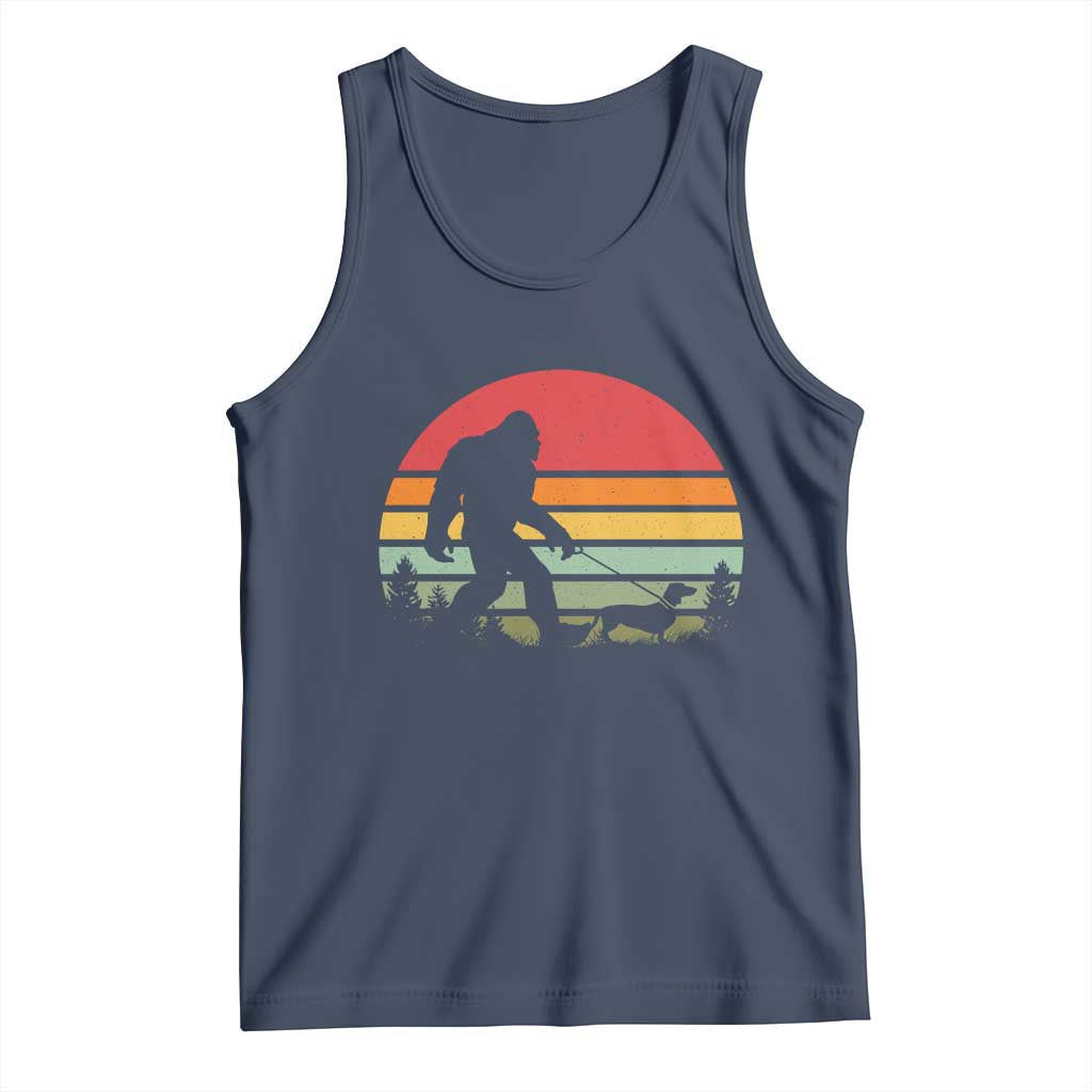 Retro Bigfoot Walking Dachshund Tank Top Funny Doxie Wiener Dog Walker Vintage 70s 80s TS10 Navy Print Your Wear