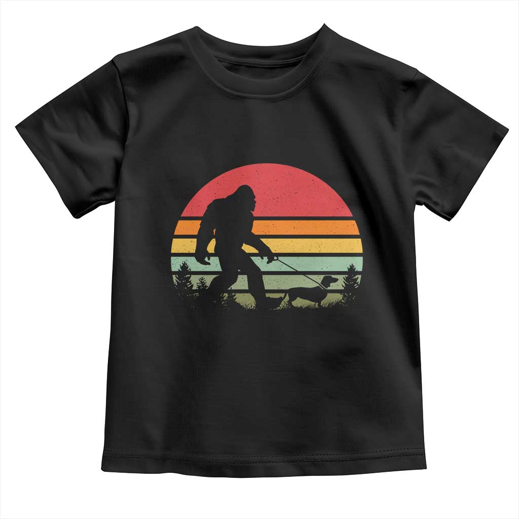Retro Bigfoot Walking Dachshund Toddler T Shirt Funny Doxie Wiener Dog Walker Vintage 70s 80s TS10 Black Print Your Wear