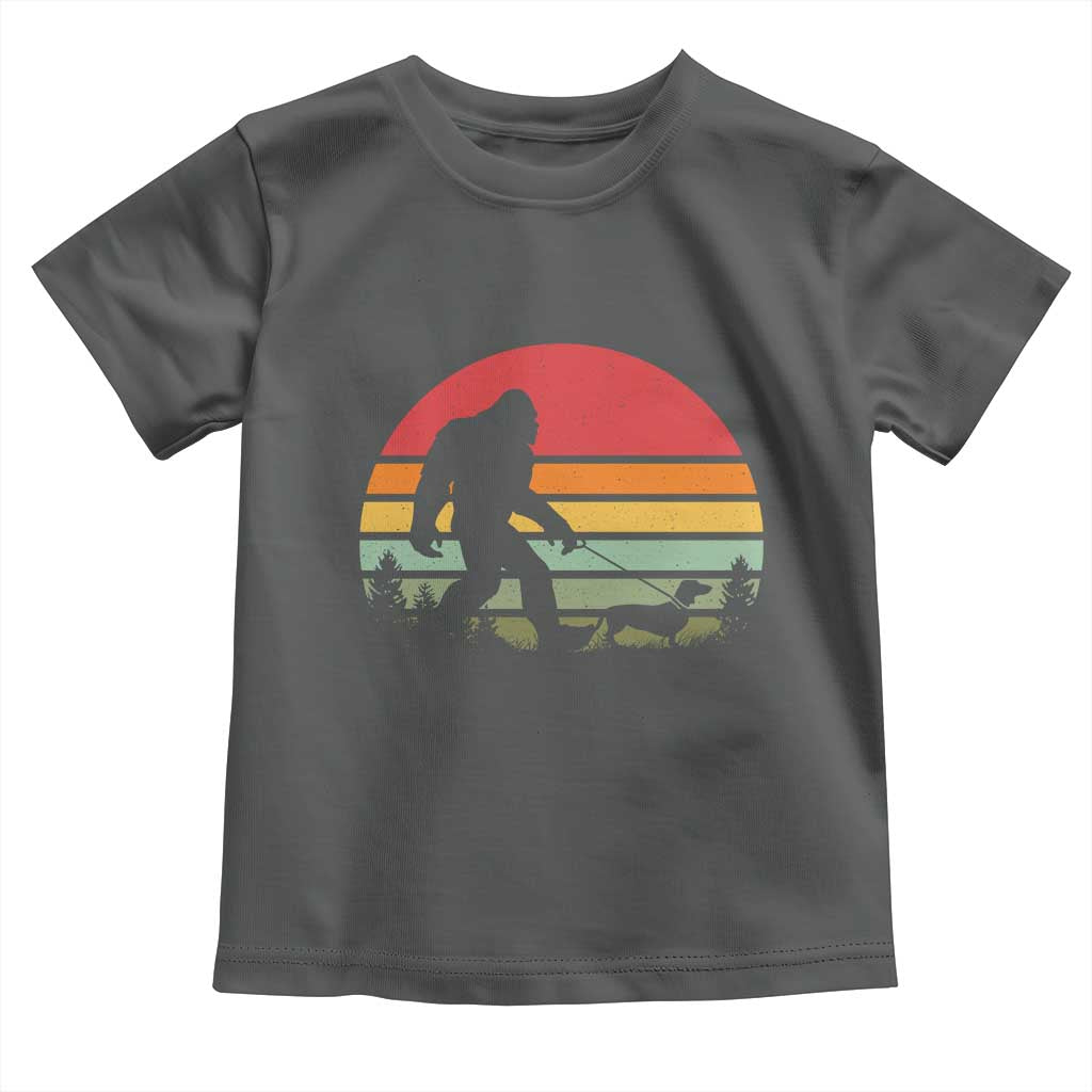 Retro Bigfoot Walking Dachshund Toddler T Shirt Funny Doxie Wiener Dog Walker Vintage 70s 80s TS10 Dark Heather Print Your Wear