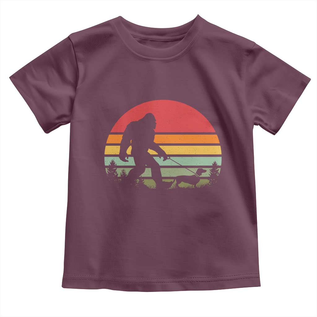 Retro Bigfoot Walking Dachshund Toddler T Shirt Funny Doxie Wiener Dog Walker Vintage 70s 80s TS10 Maroon Print Your Wear