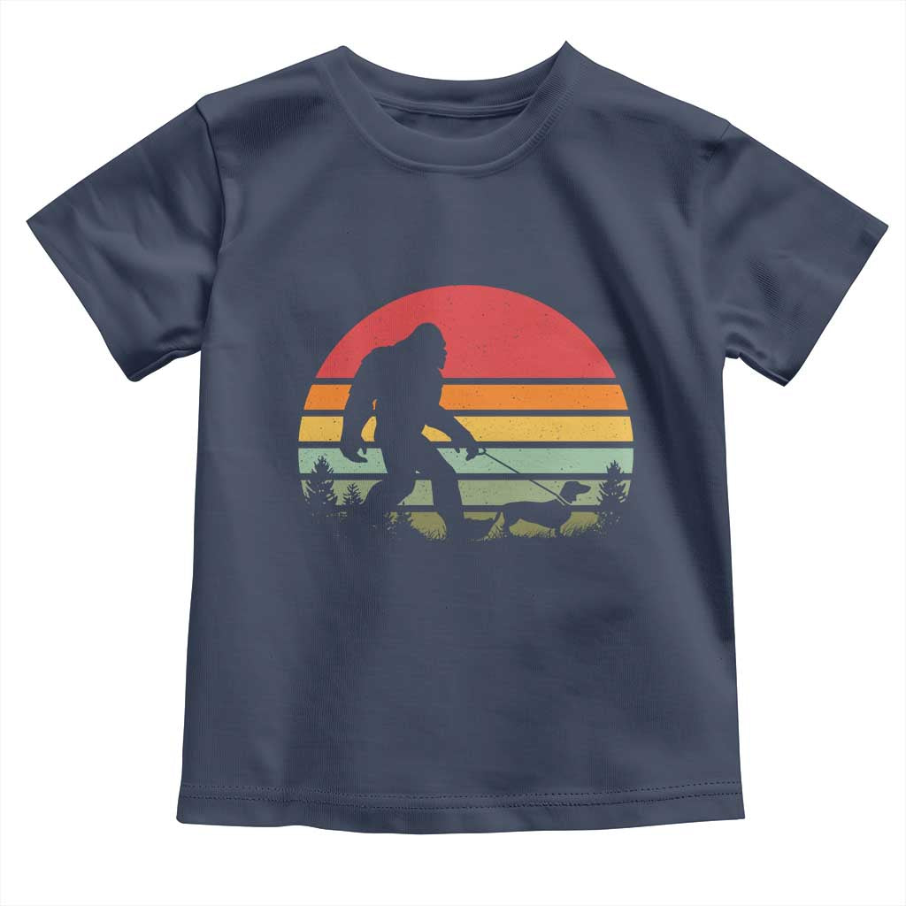 Retro Bigfoot Walking Dachshund Toddler T Shirt Funny Doxie Wiener Dog Walker Vintage 70s 80s TS10 Navy Print Your Wear
