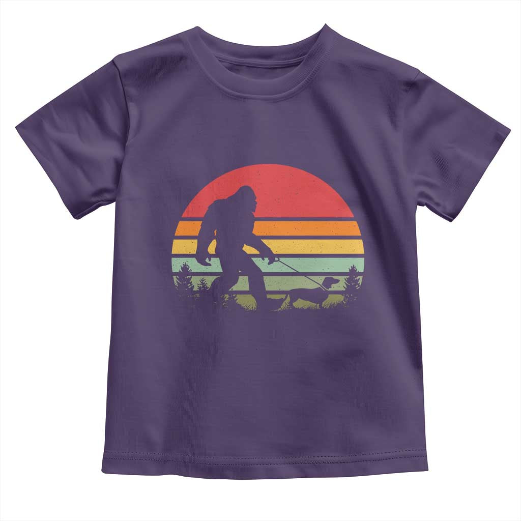 Retro Bigfoot Walking Dachshund Toddler T Shirt Funny Doxie Wiener Dog Walker Vintage 70s 80s TS10 Purple Print Your Wear