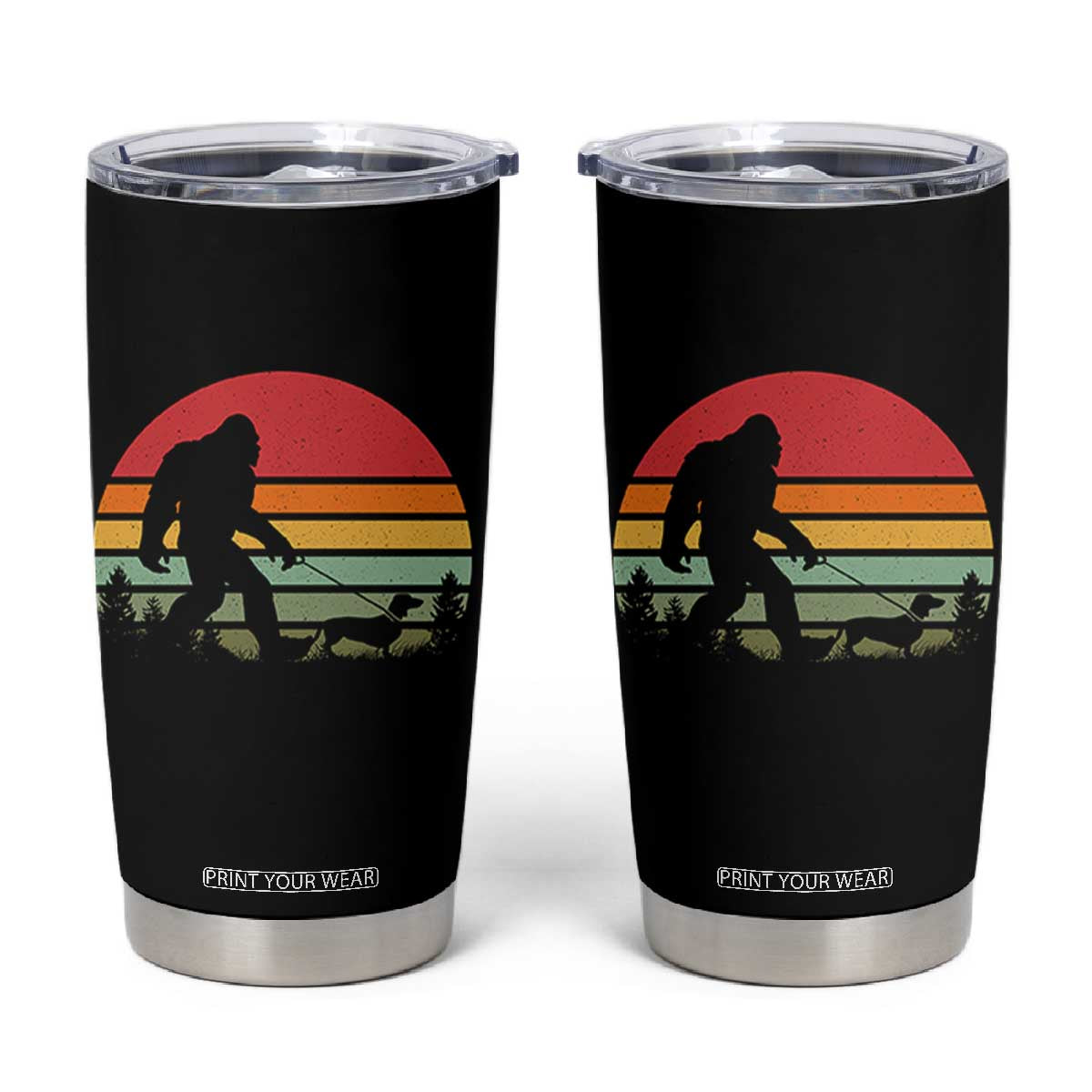 Retro Bigfoot Walking Dachshund Tumbler Cup Funny Doxie Wiener Dog Walker Vintage 70s 80s TS10 Black Print Your Wear