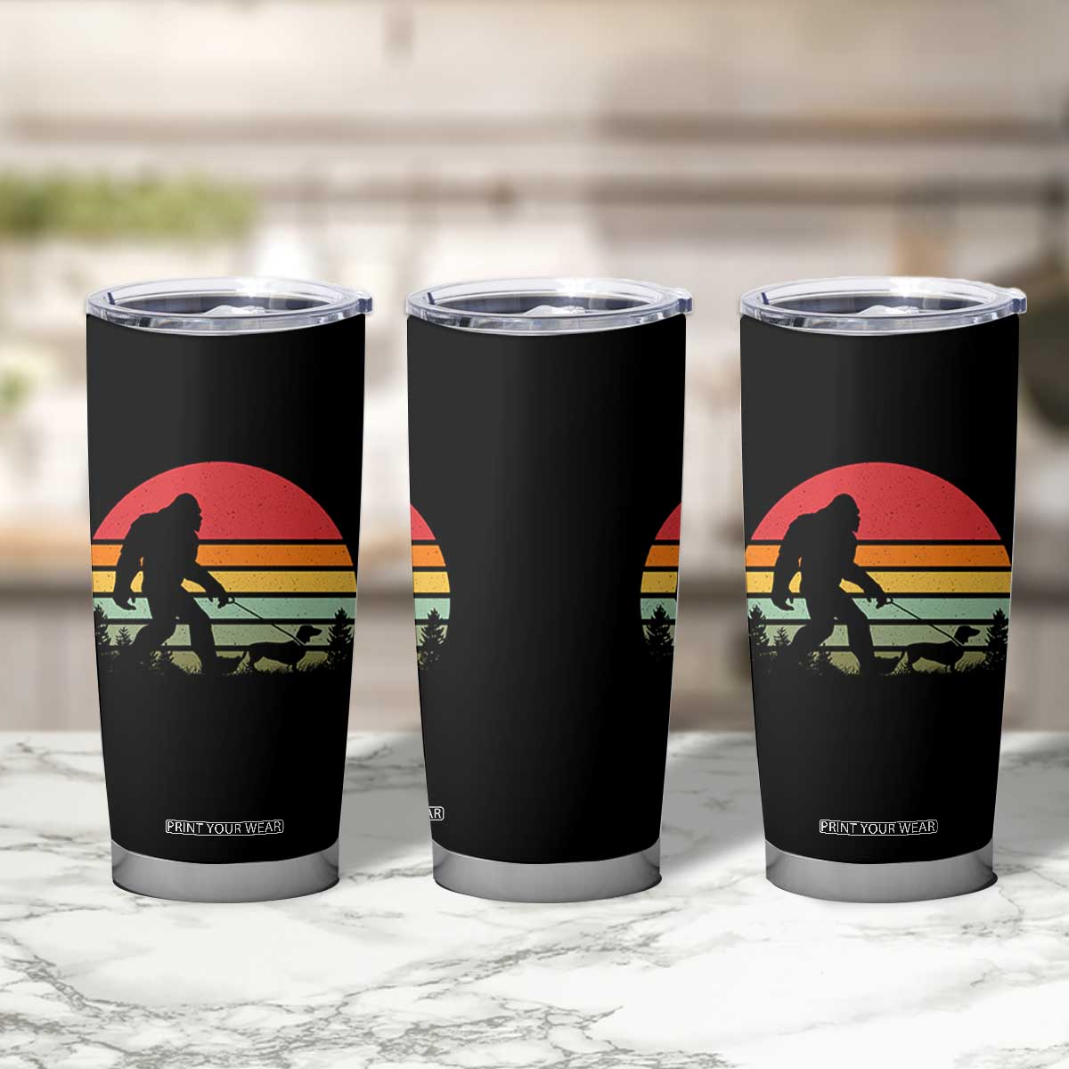 Retro Bigfoot Walking Dachshund Tumbler Cup Funny Doxie Wiener Dog Walker Vintage 70s 80s TS10 Print Your Wear