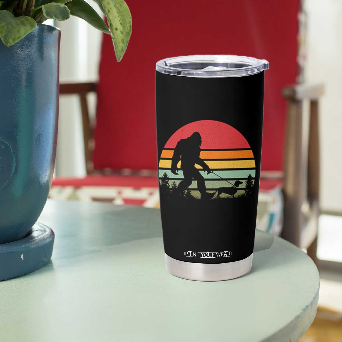 Retro Bigfoot Walking Dachshund Tumbler Cup Funny Doxie Wiener Dog Walker Vintage 70s 80s TS10 Print Your Wear