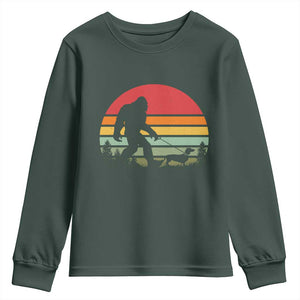 Retro Bigfoot Walking Dachshund Youth Sweatshirt Funny Doxie Wiener Dog Walker Vintage 70s 80s TS10 Dark Forest Green Print Your Wear