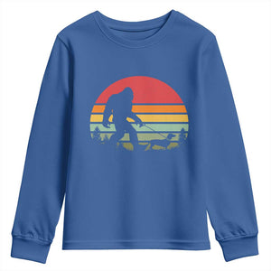 Retro Bigfoot Walking Dachshund Youth Sweatshirt Funny Doxie Wiener Dog Walker Vintage 70s 80s TS10 Royal Blue Print Your Wear