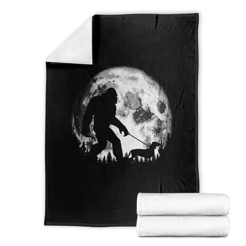 Bigfoot Walking Dachshund Throw Blanket Funny Doxie Wiener Sasquatch Night Stroll Full Moon TS10 Black Print Your Wear