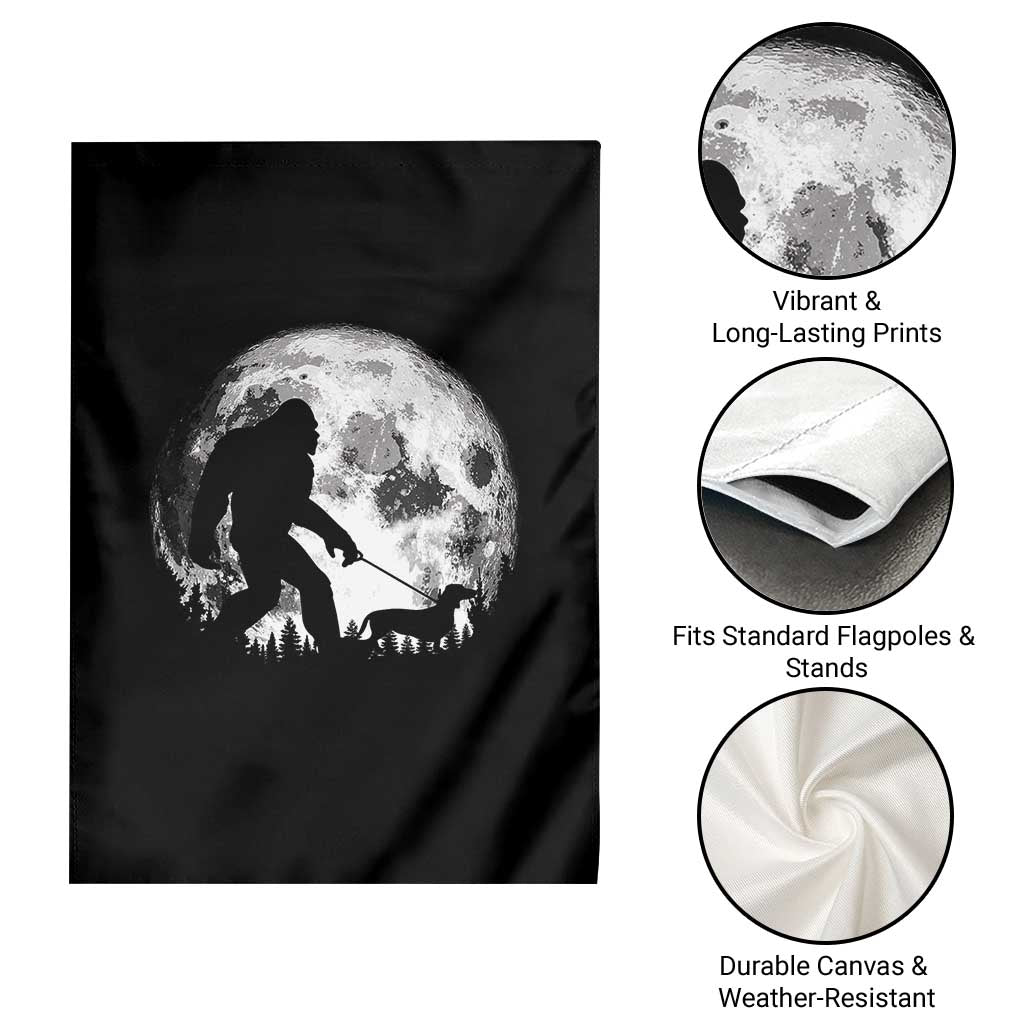 Bigfoot Walking Dachshund Garden Flag Funny Doxie Wiener Sasquatch Night Stroll Full Moon TS10 Print Your Wear