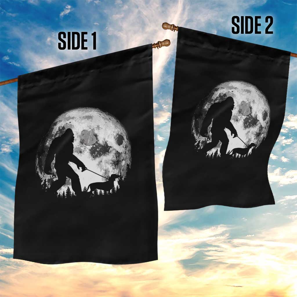 Bigfoot Walking Dachshund Garden Flag Funny Doxie Wiener Sasquatch Night Stroll Full Moon TS10 Print Your Wear