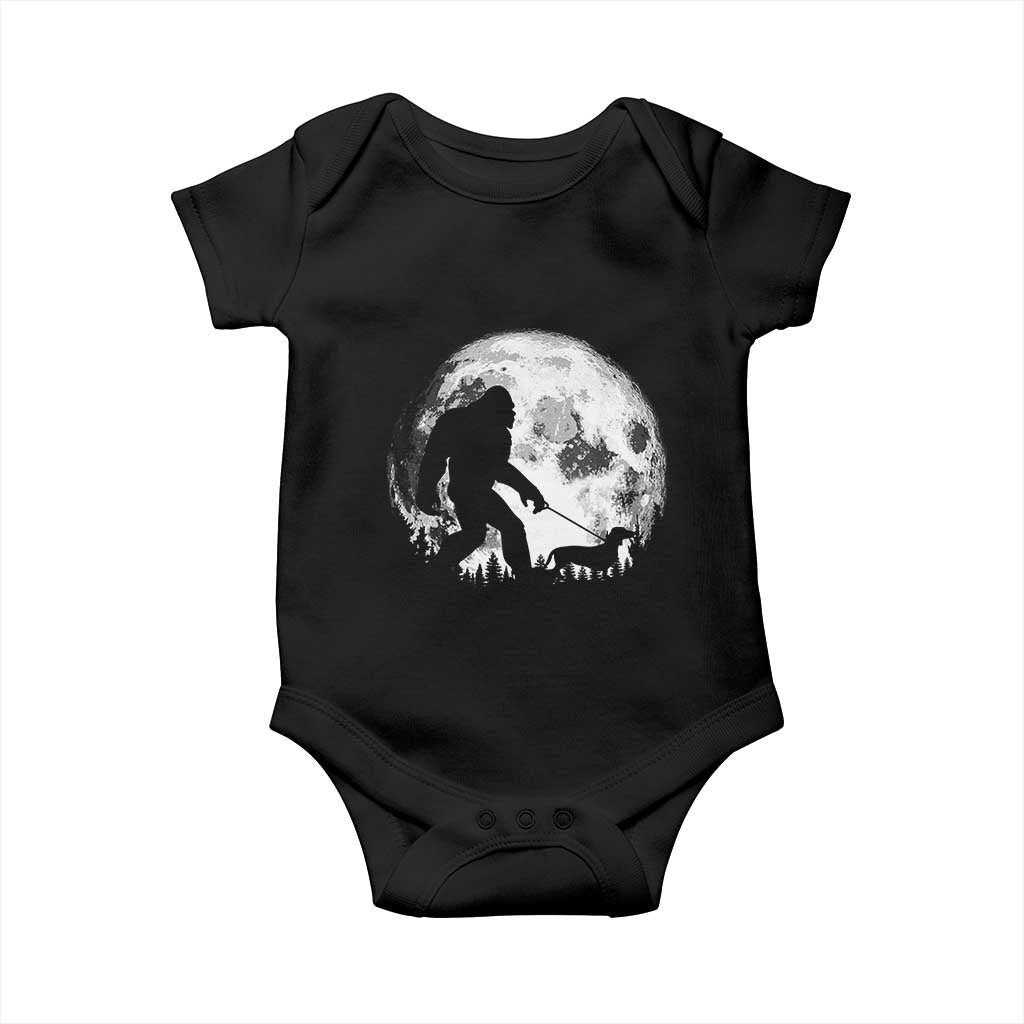 Bigfoot Walking Dachshund Baby Onesie Funny Doxie Wiener Sasquatch Night Stroll Full Moon TS10 Black Print Your Wear