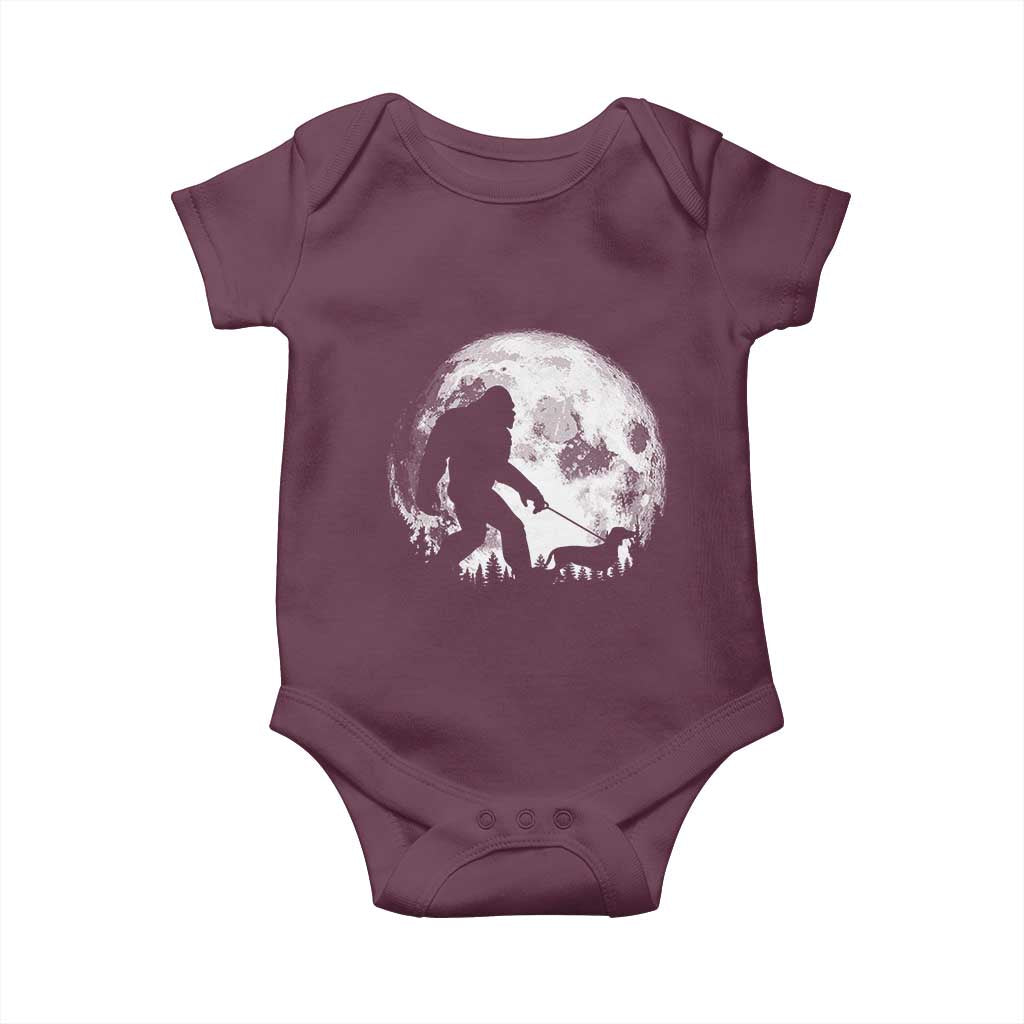 Bigfoot Walking Dachshund Baby Onesie Funny Doxie Wiener Sasquatch Night Stroll Full Moon TS10 Maroon Print Your Wear