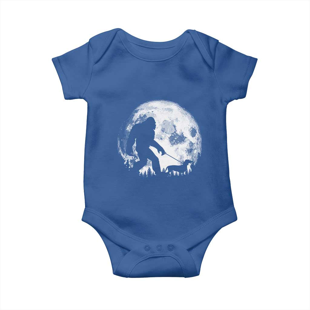 Bigfoot Walking Dachshund Baby Onesie Funny Doxie Wiener Sasquatch Night Stroll Full Moon TS10 Royal Blue Print Your Wear