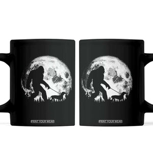 Bigfoot Walking Dachshund Coffee Mug Funny Doxie Wiener Sasquatch Night Stroll Full Moon TS10 Black Print Your Wear