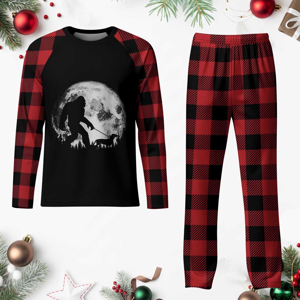 Bigfoot Walking Dachshund Plaid Pajama Set Funny Doxie Wiener Sasquatch Night Stroll Full Moon TS10 Buffalo Plaid Print Your Wear