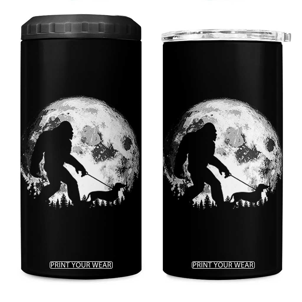 Bigfoot Walking Dachshund 4 in 1 Can Cooler Tumbler Funny Doxie Wiener Sasquatch Night Stroll Full Moon TS10 One Size: 16 oz Black Print Your Wear