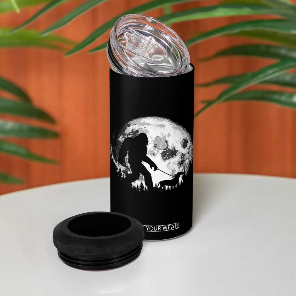 Bigfoot Walking Dachshund 4 in 1 Can Cooler Tumbler Funny Doxie Wiener Sasquatch Night Stroll Full Moon TS10 Print Your Wear