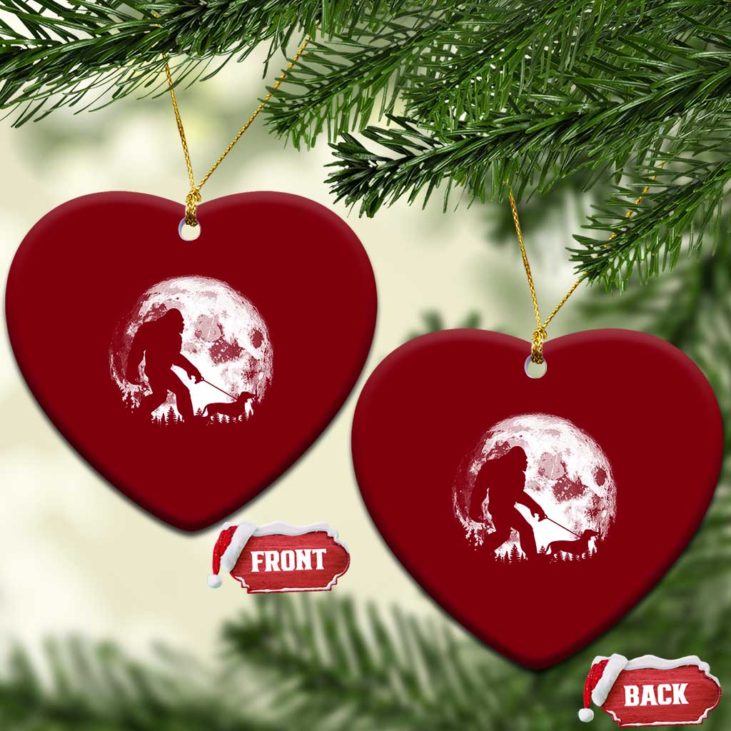 Bigfoot Walking Dachshund Ceramic Ornament Funny Doxie Wiener Sasquatch Night Stroll Full Moon TS10 Print Your Wear