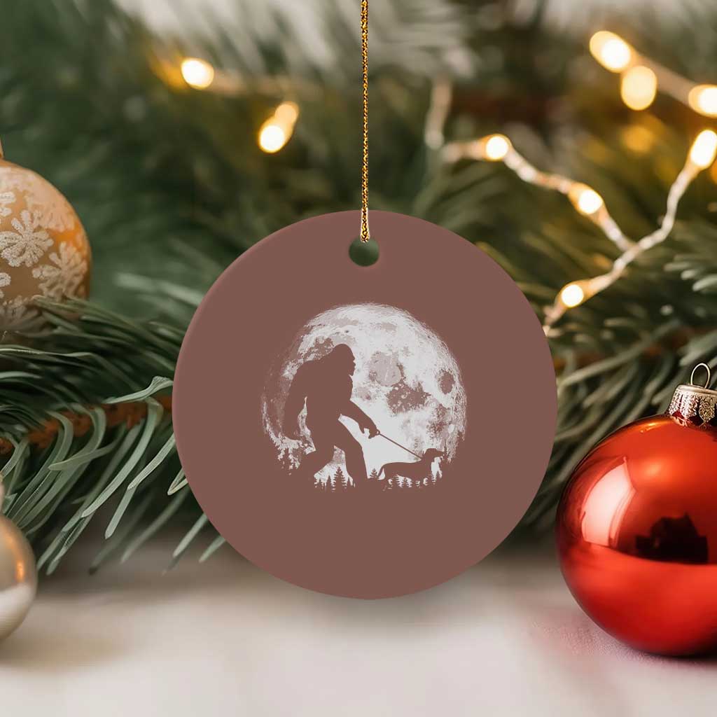 Bigfoot Walking Dachshund Ceramic Ornament Funny Doxie Wiener Sasquatch Night Stroll Full Moon TS10 1pc Mocha Print Your Wear