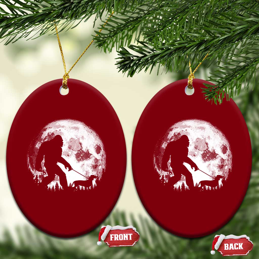 Bigfoot Walking Dachshund Ceramic Ornament Funny Doxie Wiener Sasquatch Night Stroll Full Moon TS10 Print Your Wear