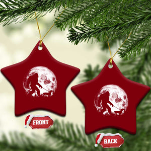 Bigfoot Walking Dachshund Ceramic Ornament Funny Doxie Wiener Sasquatch Night Stroll Full Moon TS10 Print Your Wear