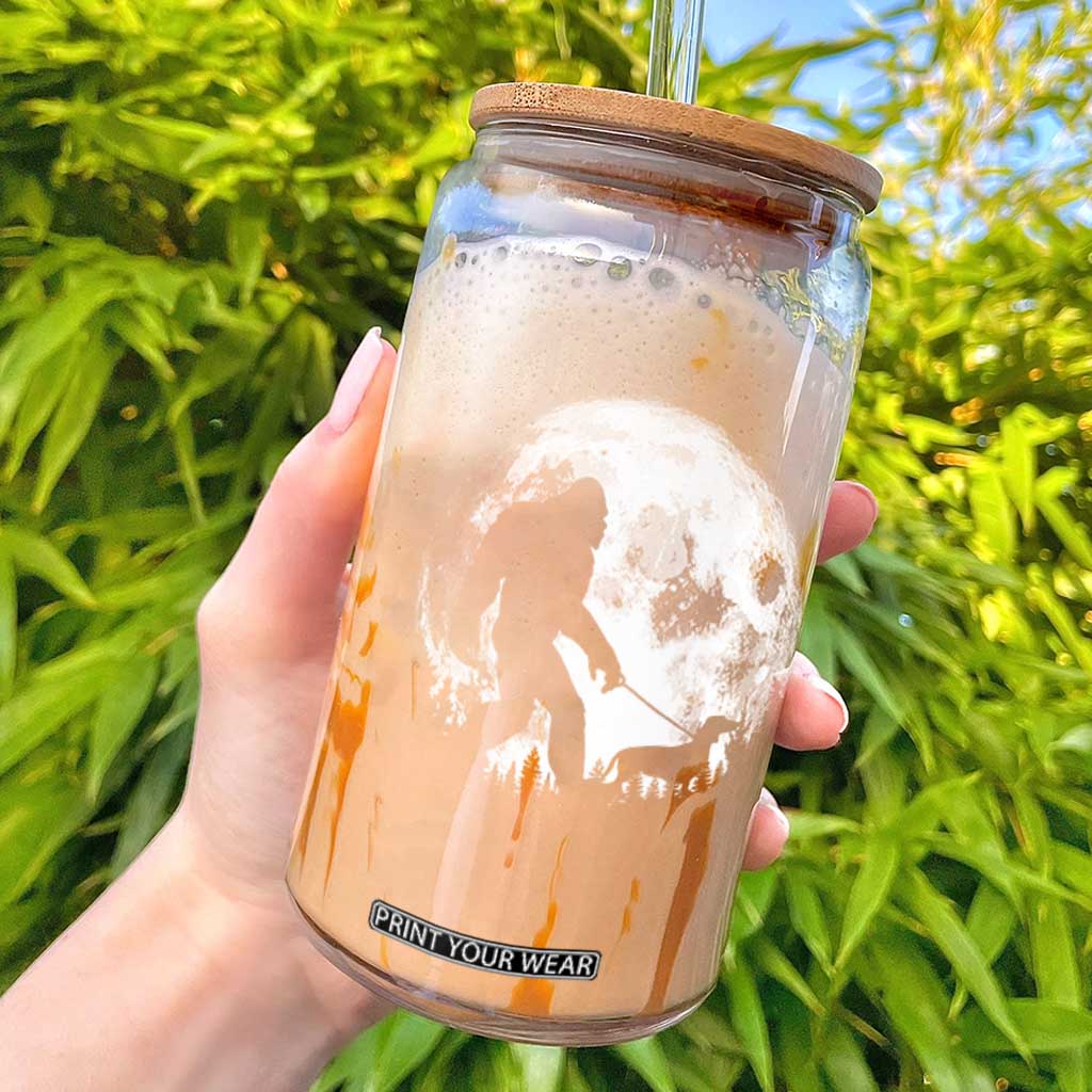 Bigfoot Walking Dachshund Glass Can Funny Doxie Wiener Sasquatch Night Stroll Full Moon TS10 Black Print Your Wear