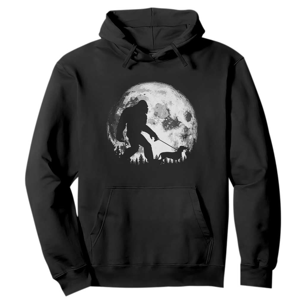 Bigfoot Walking Dachshund Hoodie Funny Doxie Wiener Sasquatch Night Stroll Full Moon - Print Your Wear