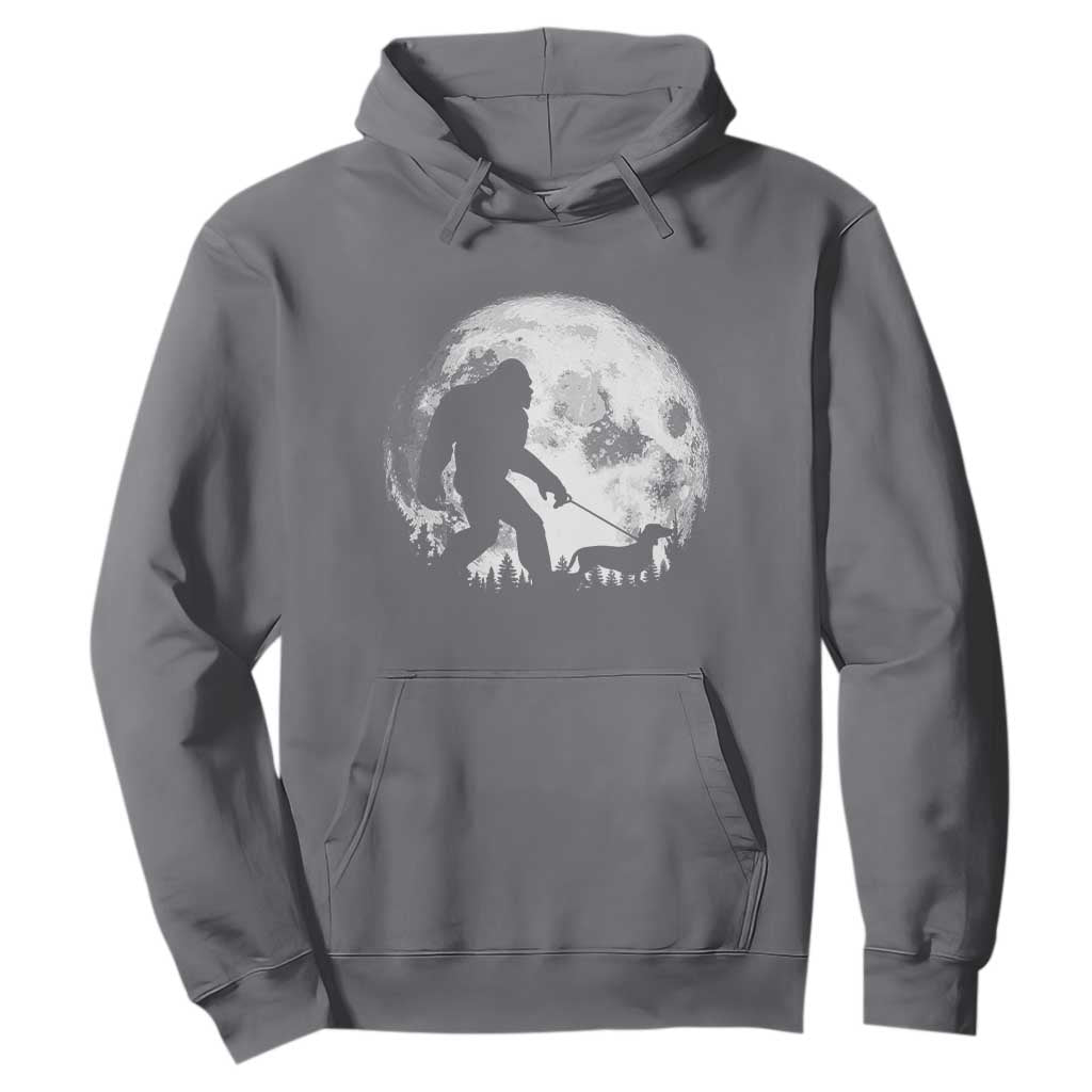 Bigfoot Walking Dachshund Hoodie Funny Doxie Wiener Sasquatch Night Stroll Full Moon TS10 Charcoal Print Your Wear