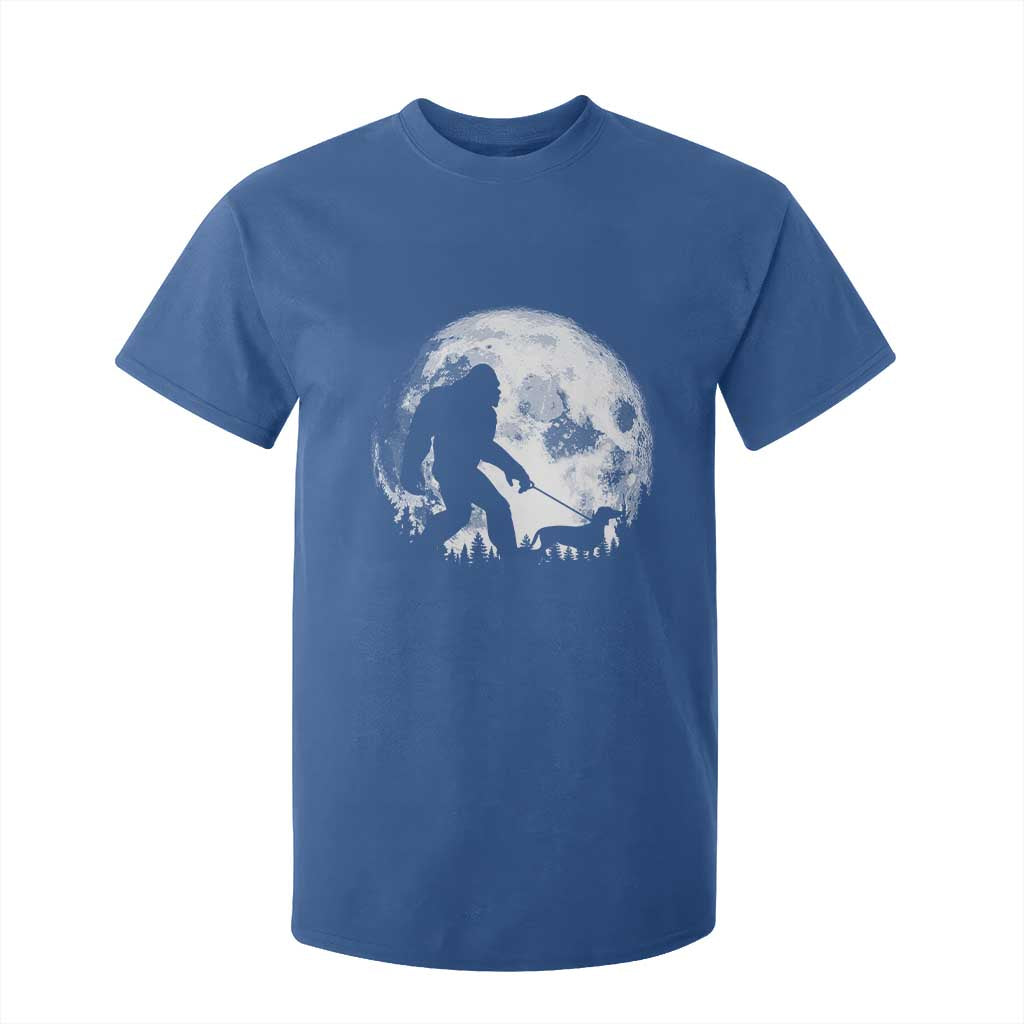 Bigfoot Walking Dachshund T Shirt For Kid Funny Doxie Wiener Sasquatch Night Stroll Full Moon TS10 Royal Blue Print Your Wear