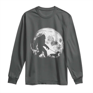 Bigfoot Walking Dachshund Long Sleeve Shirt Funny Doxie Wiener Sasquatch Night Stroll Full Moon TS10 Dark Heather Print Your Wear