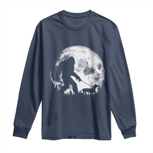 Bigfoot Walking Dachshund Long Sleeve Shirt Funny Doxie Wiener Sasquatch Night Stroll Full Moon TS10 Navy Print Your Wear