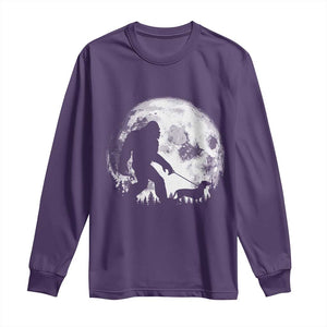 Bigfoot Walking Dachshund Long Sleeve Shirt Funny Doxie Wiener Sasquatch Night Stroll Full Moon TS10 Purple Print Your Wear