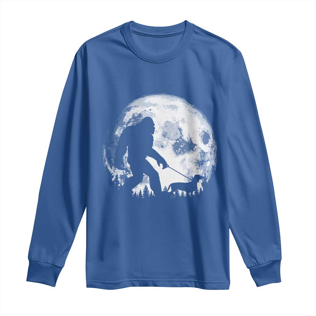 Bigfoot Walking Dachshund Long Sleeve Shirt Funny Doxie Wiener Sasquatch Night Stroll Full Moon TS10 Royal Blue Print Your Wear
