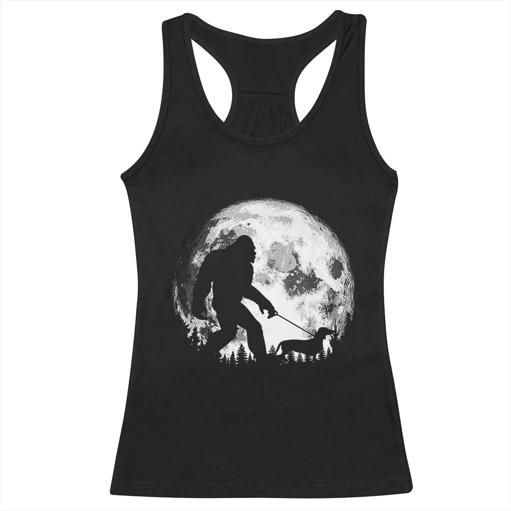 Bigfoot Walking Dachshund Racerback Tank Top Funny Doxie Wiener Sasquatch Night Stroll Full Moon TS10 Black Print Your Wear