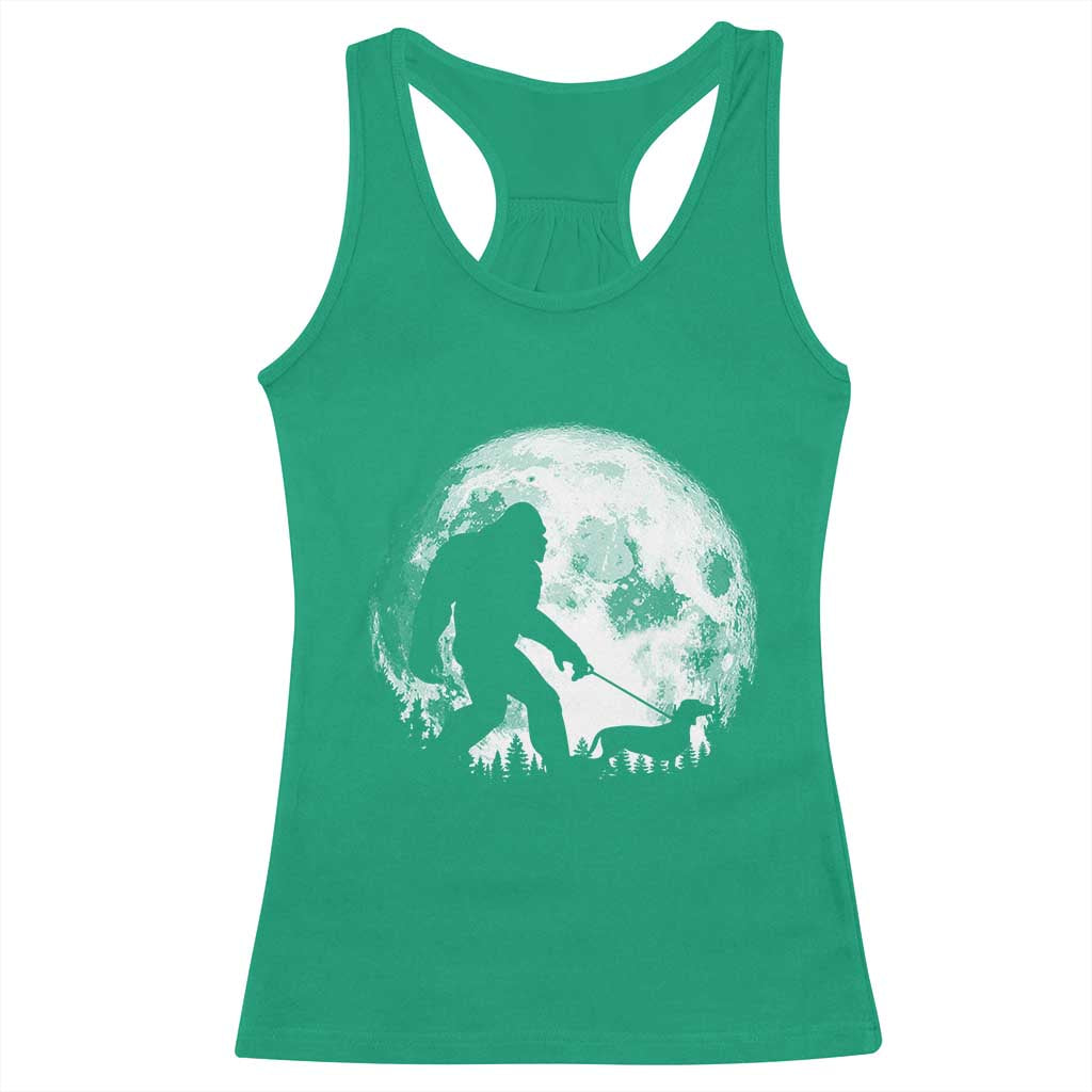 Bigfoot Walking Dachshund Racerback Tank Top Funny Doxie Wiener Sasquatch Night Stroll Full Moon TS10 Irish Green Print Your Wear