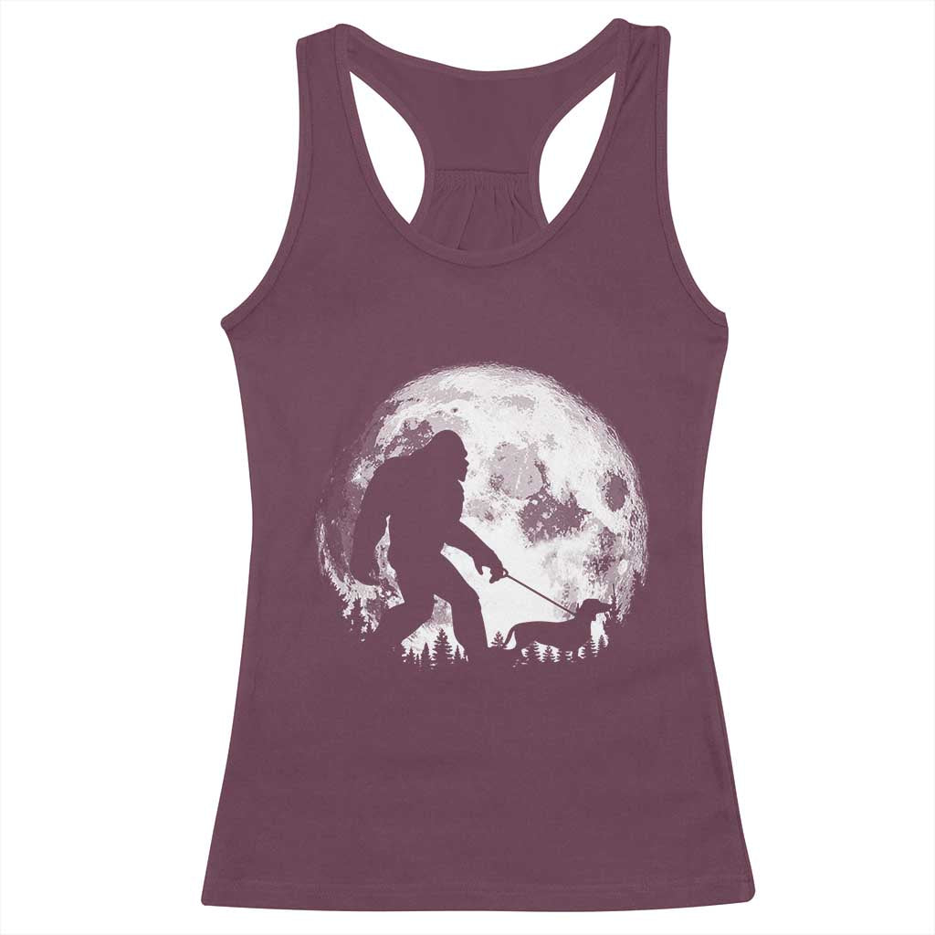 Bigfoot Walking Dachshund Racerback Tank Top Funny Doxie Wiener Sasquatch Night Stroll Full Moon TS10 Maroon Print Your Wear