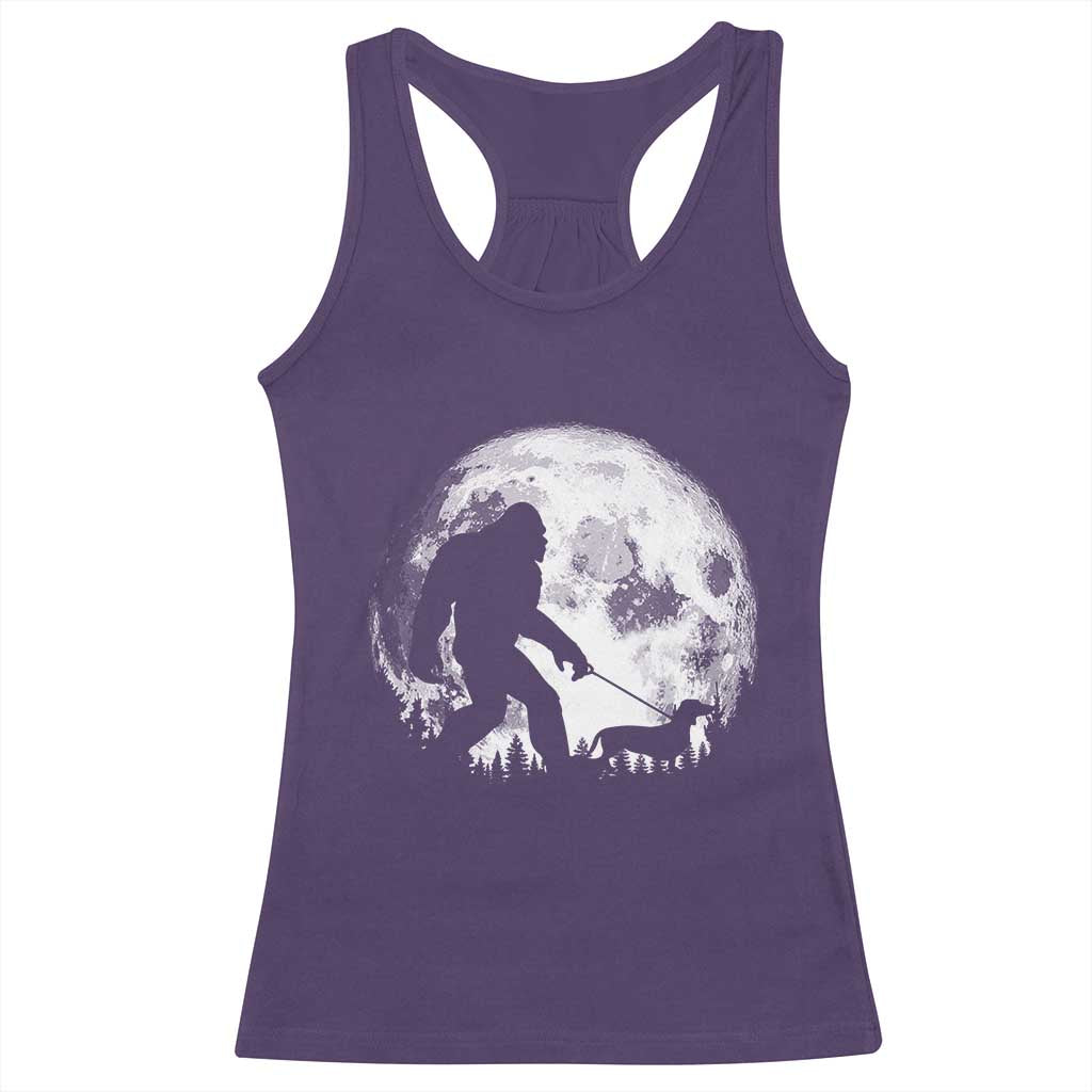 Bigfoot Walking Dachshund Racerback Tank Top Funny Doxie Wiener Sasquatch Night Stroll Full Moon TS10 Purple Print Your Wear