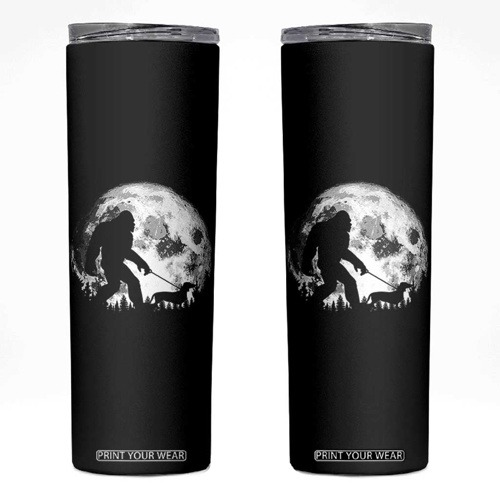 Bigfoot Walking Dachshund Skinny Tumbler Funny Doxie Wiener Sasquatch Night Stroll Full Moon TS10 Black Print Your Wear