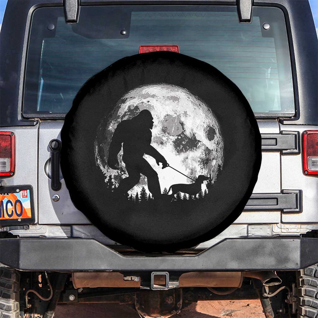 Bigfoot Walking Dachshund Spare Tire Cover Funny Doxie Wiener Sasquatch Night Stroll Full Moon TS10 No hole Black Print Your Wear