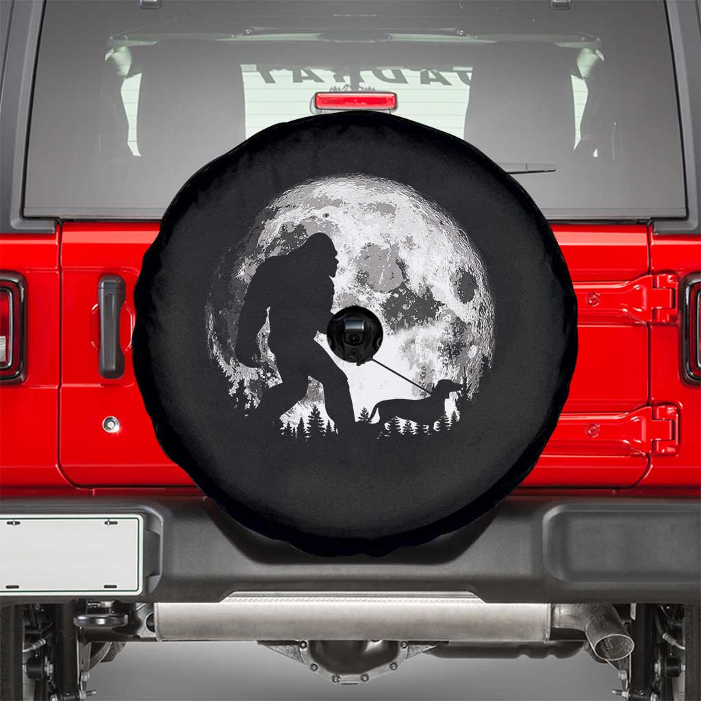 Bigfoot Walking Dachshund Spare Tire Cover Funny Doxie Wiener Sasquatch Night Stroll Full Moon TS10 Black Print Your Wear