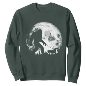 Bigfoot Walking Dachshund Sweatshirt Funny Doxie Wiener Sasquatch Night Stroll Full Moon TS10 Dark Forest Green Print Your Wear