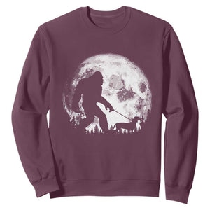 Bigfoot Walking Dachshund Sweatshirt Funny Doxie Wiener Sasquatch Night Stroll Full Moon TS10 Maroon Print Your Wear