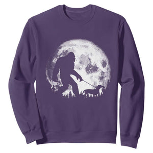 Bigfoot Walking Dachshund Sweatshirt Funny Doxie Wiener Sasquatch Night Stroll Full Moon TS10 Purple Print Your Wear