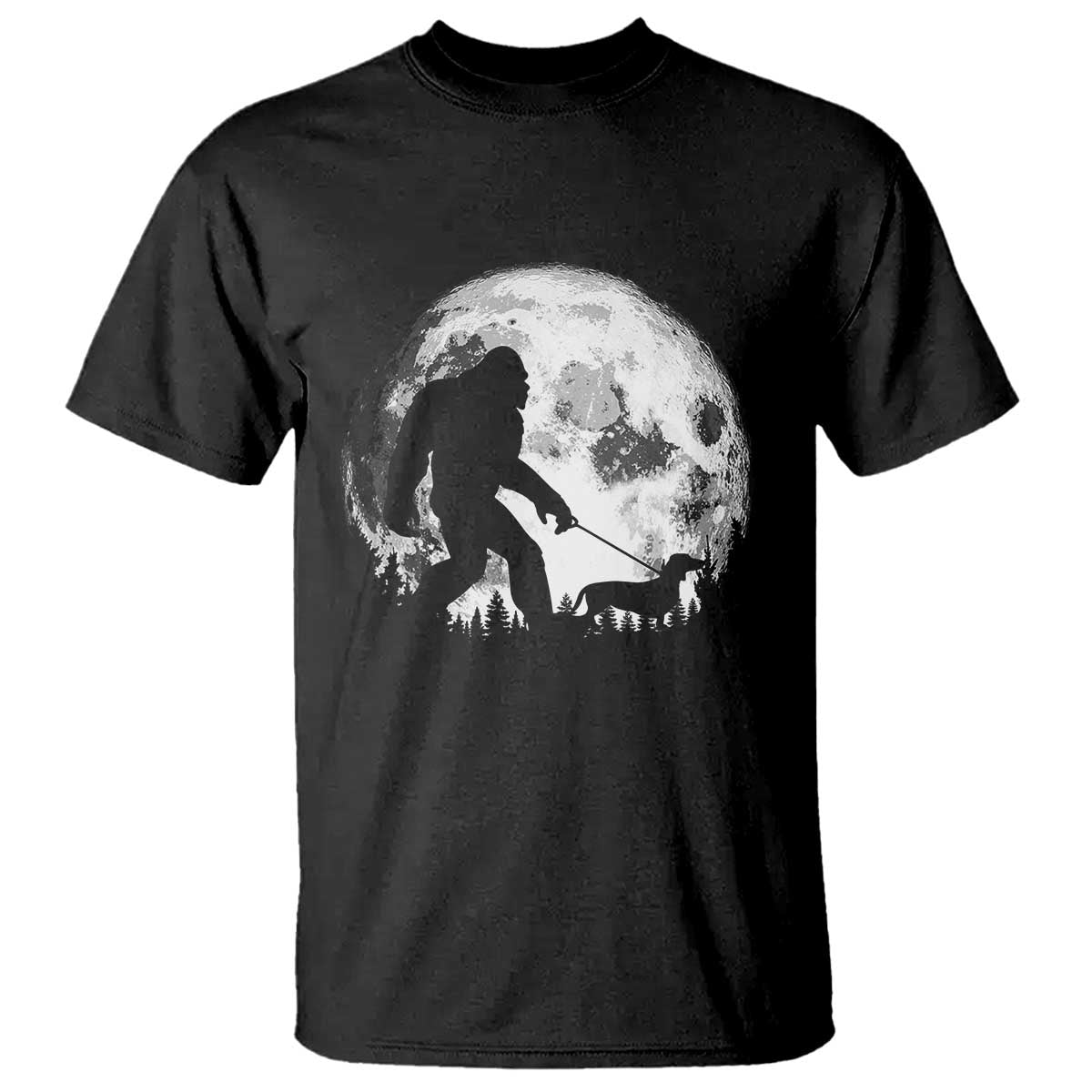 Bigfoot Walking Dachshund T Shirt Funny Doxie Wiener Sasquatch Night Stroll Full Moon TS10 Black Print Your Wear