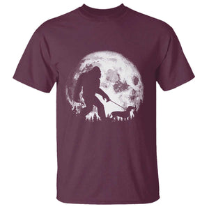 Bigfoot Walking Dachshund T Shirt Funny Doxie Wiener Sasquatch Night Stroll Full Moon TS10 Maroon Print Your Wear