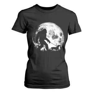 Bigfoot Walking Dachshund T Shirt For Women Funny Doxie Wiener Sasquatch Night Stroll Full Moon TS10 Black Print Your Wear