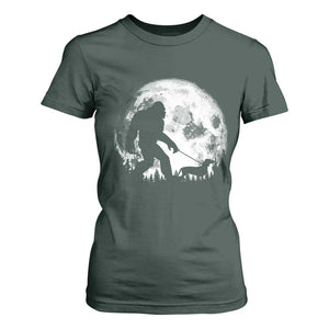 Bigfoot Walking Dachshund T Shirt For Women Funny Doxie Wiener Sasquatch Night Stroll Full Moon TS10 Dark Forest Green Print Your Wear