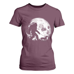 Bigfoot Walking Dachshund T Shirt For Women Funny Doxie Wiener Sasquatch Night Stroll Full Moon TS10 Maroon Print Your Wear